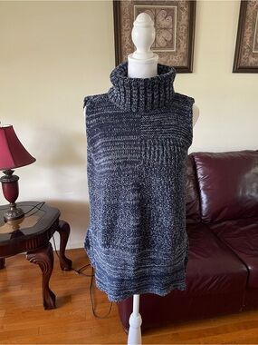 M Rena Marled Knit Sleeveless Cowl Neck Sweater Vest Navy White Size M